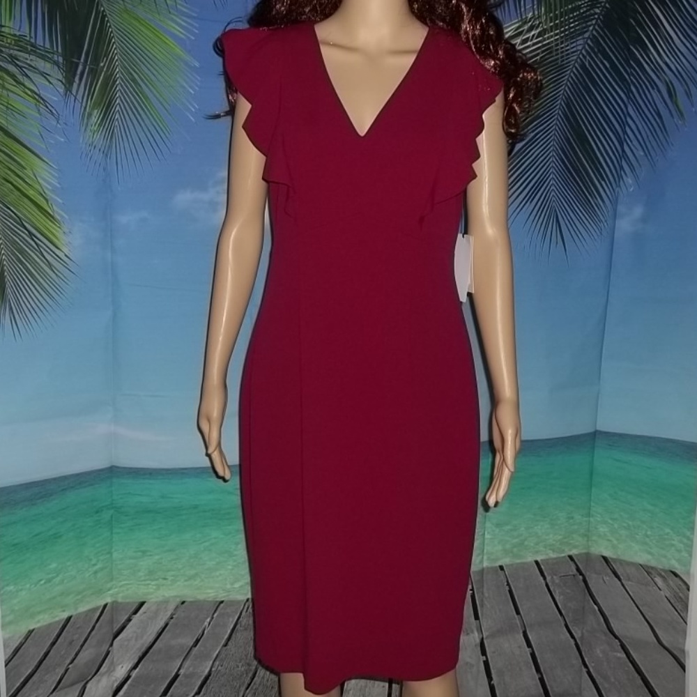 New Ivanka Trump Crepe Flutter V-Neck Womens Dress
